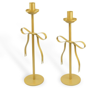 Metal Bow Gold Candlestick Holders Set of 2 Weighted Metal Bow Taper <b>Candle</b> Holders Vintage <b>Candle</b> <b>Stick</b> Holder - Product Image 1