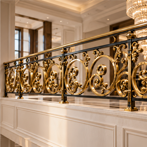 Premium Vintage Goldton Metall-Treppengeländer mit Filigraner Kreisförmiger Verzierung und Dekorativen Ringdetails für Königliche Eleganz - Product Image 1
