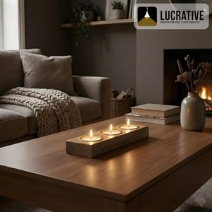 Wooden <b>Tealight</b> Candle <b>Holder</b> with Brass Cups – Handcrafted Decorative Candle Stand for Home - Product Image 3