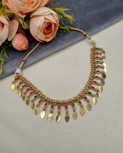 Gold Plated Floral Leaf Charm <b>Necklace</b> <b>Earrings</b> <b>Set</b> South Indian <b>Bridal</b> Temple Jewelry <b>Set</b> Manufacturer Artificial Jewellery <b>Set</b> - Product Image 2