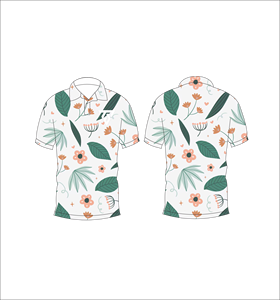 Men’s <b>White</b> Peach Floral Leaf Print <b>Polo</b> Shirt Short Sleeve Casual Summer Golf Shirt - Product Image 3