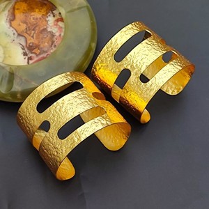 Chic Hammered Brass Cuff Stack Wedding Party Festive <b>Adjustable</b> Customized Vintage Chunky Bangle Statement Jewelry <b>Bracelet</b> - Product Image 6
