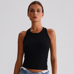 Débardeur pour femme en coton et bambou tissé noir, respirant, écologique, col rond, couleur unie, coupe courte, longueur normale, style minimaliste - Product Image 5