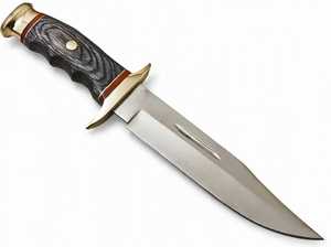 Couteau utilitaire à lame fixe de style Bowie, en acier à haute teneur en carbone, personnalisable, avec garde en laiton et manche en bois Pakka gris foncé - Product Image 4