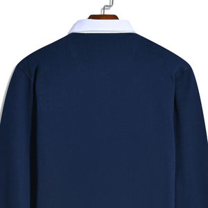 Polo de Rugby para Hombre, 100% Algodón, Personalizable, Color Mostaza Sólido, Cuello en Contraste, Diseño Ecológico Teñido Liso - Product Image 5