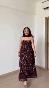 Ensemble haut et pantalon en faux georgette avec sequins, style traditionnel indien pakistanais, pour femmes, idéal pour les fêtes et mariages, avec dupatta longueur ras du sol, séchage rapide - Product Image 1