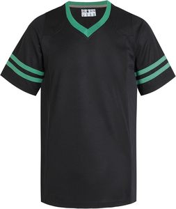 Chemise de sport blanche à col en V et manches courtes avec bordure verte, en polyester respirant, pour un usage décontracté en été - Product Image 4