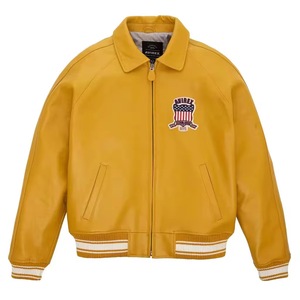Chaqueta Bomber de Lona y Cuero Amarillo para Hombre Avirex, Cuello Camisero, Cierre de Cremallera, Diseño con Parches Bordados, Estilo Casual de Invierno - Product Image 1