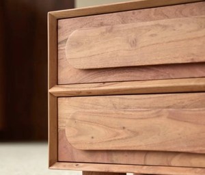 Modern Solid Wood Nightstand With 2 Drawers Minimalist Bedroom Furniture Handmade <b>Storage</b> <b>Side</b> <b>Table</b> - Product Image 5
