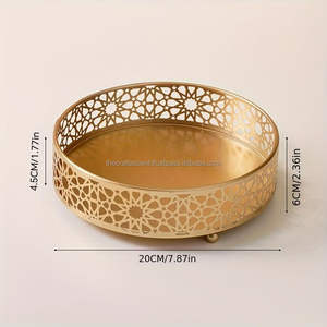 Bandeja de Servir de Hierro Dorado de Lujo Personalizada con Diseño Árabe para Ramadán, Plato para Bistec con Logotipo Personalizado, Apto para Lavavajillas, para Eid y Bodas - Product Image 1