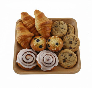 6 Inch flat Square Wood Serving Tray With Croissants Cookies Muffins Cinnamon Rolls Bakery Dessert <b>Platter</b> For Takeaway - Product Image 1