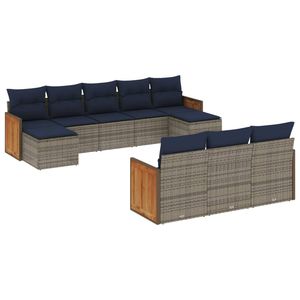 Ensemble de canapés de jardin en polyrotin gris avec coussins, 10 pièces, mobilier d'extérieur, structure en teck, design contemporain - Product Image 2