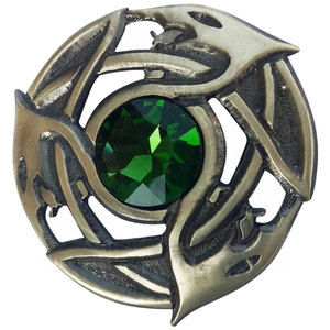 Broche celtique écossaise motif écossais avec pierre verte, finition antique, 3,25 pouces - Product Image 2