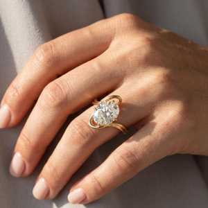 Anillo de banda cruzada con diamante de corte ovalado de 3.01 quilates de estilo único, oro macizo de 14 quilates, regalo de boda sorpresa para parejas - Product Image 3