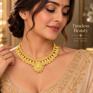 Premium Copper Brass <b>Necklace</b> <b>Set</b> with <b>Earrings</b> | 24K Gold Polish Floral Filigree Traditional Indian Wedding <b>and</b> <b>Bridal</b> Jewelry - Product Image 4