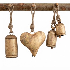 Rustic Brass <b>Heart</b> Wall <b>Hanging</b> Decor with Bells for Home Decoration - Product Image 1