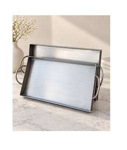 Juego de 2 bandejas de acero inoxidable para servir chocolates con asa, bandeja de lujo para servir café y té al precio más bajo - Product Image 1