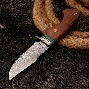Couteau de chasse artisanal en acier Damas, lame et manche en bois, avec étui en cuir, ODM OEM, cadeau d'anniversaire idéal à faire soi-même - Product Image 2