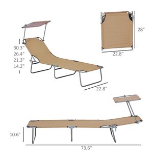 Outdoor Folding <b>Tanning</b> Chair with Sun Shade for Poolside Olefin Cushion on Aluminum Frame for Swimming <b>Pool</b> - Product Image 3