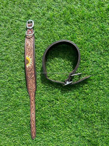 Collier de chien occidental en cuir torsadé à la main imprimé tournesol pour le cou collier de chien réglable rembourré en cuir véritable gravé pour animal de compagnie - Product Image 2