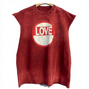 เสื้อยืดแขนกุดผู้ชาย ผ้าฝ้าย ทรงโอเวอร์ไซส์ คอกลม พิมพ์ลาย Love สไตล์ลำลอง พร้อมโลโก้ด้านหน้า พิมพ์ลายสกรีน - Product Image 6