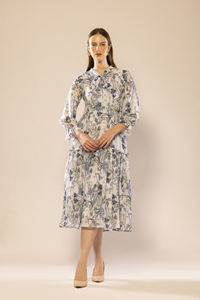 Reliable Quality Cotton Blend White Floral Printed Fit & Flared Dress with <b>Three</b>-Quater Sleeves for Women Holiday Daily Wears - Product Image 2