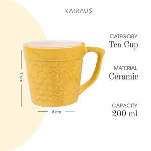 Sunlit Yellow Artistic Scale 400ml Glazed Ceramic Mug <b>Set</b> of 2 <b>Microwave</b> Safe with Creative Tray Design for Camping - Product Image 2
