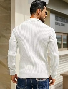 Pull en tricot côtelé blanc pour homme, manches longues, couleur unie, vêtement d'automne, fermeture à un bouton - Product Image 4