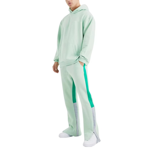 Survêtement personnalisé pour homme, pantalon évasé, style vintage, délavé à l'acide, effet soleil, imprimé en relief, 100% coton - Product Image 1