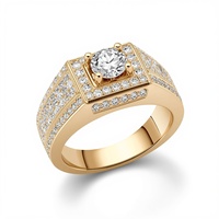 Bague de déclaration pour homme en or jaune massif 18 carats, sertie de diamants taille ronde et pavé, avec dessus carré, fabrication sur mesure