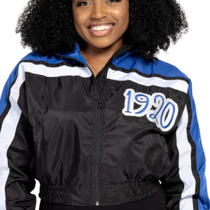 1920 Crop Short Breathable Printed Nylon <b>Lightweight</b> Windbreaker <b>Jacket</b> - Product Image 6