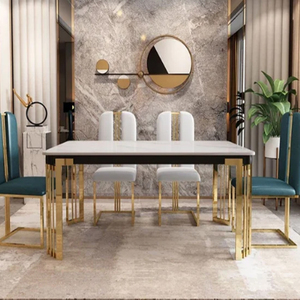 Rectanglur Dining Tables With <b>Marble</b> <b>Top</b> Luxury Dining Table 6 Seater Metal Dining Table Gold Plated - Product Image 4