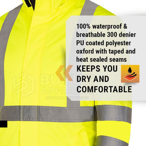 Hi Vis Waterproof Breathable Reflective 100% Polyester <b>Work</b> <b>Jacket</b> for <b>Construction</b> Sites & Fire Protection Winter Safety - Product Image 3