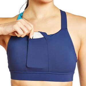 Sujetador deportivo acolchado transpirable para mujer con diseño de logo personalizado, soporte medio, espalda cruzada, 100% nailon, tipo top de yoga - Product Image 5