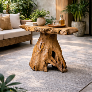 Table basse ARTERRA en teck rustique artisanal de luxe, meubles de salon, motif de grain de bois unique, écologique, durable - Product Image 3