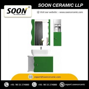 Mueble de Baño Moderno de Pared con Lavabo de Cerámica, Gabinete de MDF Verde y Blanco, Diseño Contemporáneo, Forma Rectangular de 48 Pulgadas - Product Image 4
