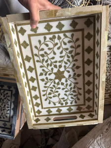 Plateau de service de mariage fait main en os incrusté, design personnalisé, le plus vendu, vaisselle durable et compatible lave-vaisselle, provenant d'Inde - Product Image 4