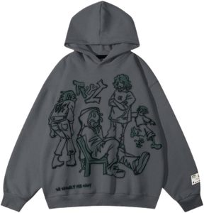 Sweat à capuche ample pour homme, haut de gamme, imprimé graphique, style hip-hop, manches longues, poche kangourou, mode urbaine - Product Image 1
