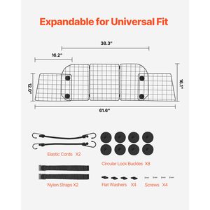 Barrera ajustable para perros de 38.5 a 61.6 pulgadas, de malla de alambre resistente, para el área de carga del maletero, ajuste universal, cubierta para asiento trasero de mascotas - Product Image 2