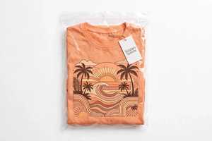 Camiseta de Jersey con Estampado de Palmeras al Atardecer para Mujer, Cuello Redondo Color Durazno, Manga Corta, Transpirable, Informal, para Verano - Product Image 5