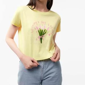 Camiseta Corta de Moda para Mujer, Estilo Juvenil, Manga Corta, Informal, Tejido Transpirable, para Uso Diario - Product Image 1