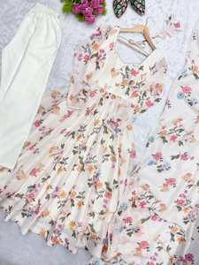 Robe Anarkali à imprimé floral pour femmes, robe et pantalon spéciaux avec dupatta - Product Image 5