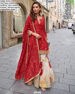 Conjunto Sharara Tradicional Scarlet Grace, Largo Hasta el Suelo, de Secado Rápido, para Bodas y Fiestas, Todas las Temporadas - Product Image 1