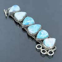 Bracelet de charme tennis réglable en argent sterling plaqué or 24 carats avec pierre précieuse Larimar, fait main, bijoux naturels de luxe