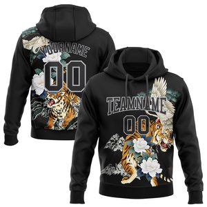 Sudadera Deportiva con Capucha, Diseño 3D Personalizado, Color Negro y Gris, con Estampado de Grúa y Tigre, Venta al Por Mayor Directa de Fábrica - Product Image 1