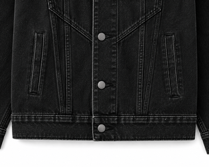 Chaqueta de Mezclilla Negra para Hombre, Corte Holgado, Resistente al Viento, Ecológica, Transpirable, Color Sólido, Diseño Casual con Botones y Bolsillos Frontales, Otoño - Product Image 5