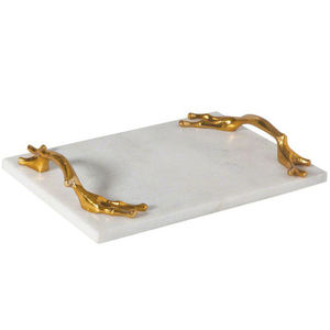 Plateau de service en aluminium nickelé standard avec poignée design, motif feuille métallique et raisins, pour décoration de table de restaurant - Product Image 5