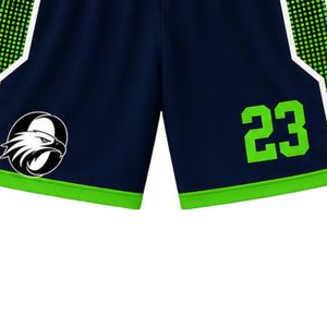 Shorts de basketball pour hommes, bleu marine et vert, sublimés, vêtements de sport d'équipe, respirants, légers, uniformes pour les matchs - Product Image 6