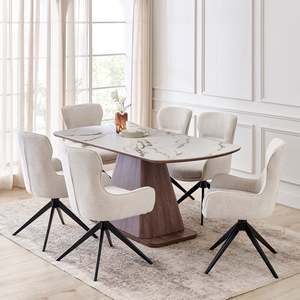 Modern Rectangle Sintered <b>Stone</b> <b>Top</b> Eco-Friendly Durable Handmade Dining <b>Table</b> Conical Wood Base Stable Home Furniture 6 Seater - Product Image 4