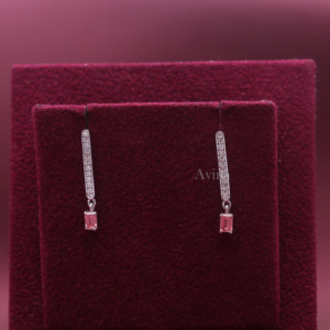 Pendientes de barra con diamantes cultivados en laboratorio certificados por IGI, corte esmeralda rosa, en oro blanco/rosa y amarillo de 14K, pendientes colgantes minimalistas. - Product Image 2